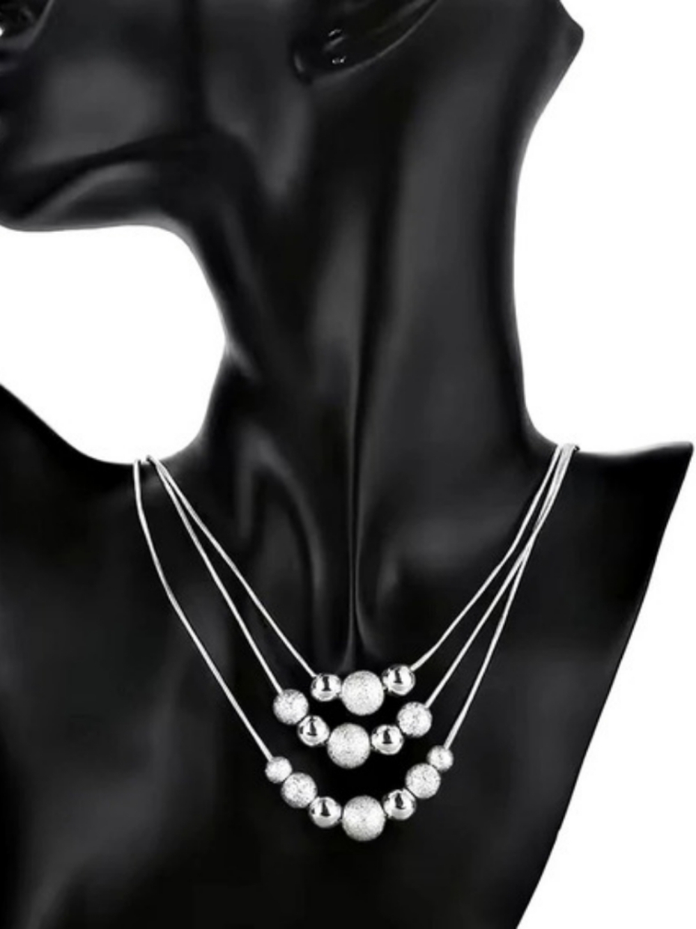 Layered Beaded Statement Necklace in Silver
